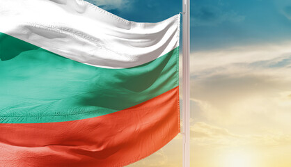 Bulgaria national flag waving in an amazing sunlight.