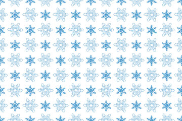 Seamless pattern with blue watercolor snowflakes. Winter Christmas background.