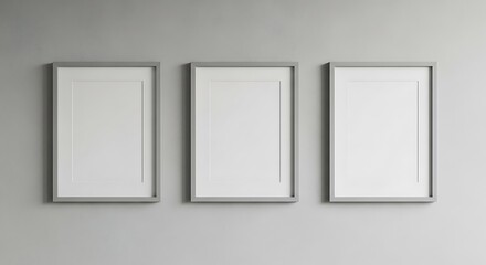Three Empty Picture Frames on a Light Gray Wall.