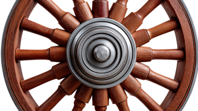 Timeless Wheel: A close-up shot of a beautifully crafted wooden wheel, showcasing its intricate design and the rich textures of the materials.