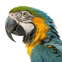 Fototapeta premium Stunning blue and gold macaw parrot showcasing vibrant plumage and intelligent eye, perfect for nature projects 