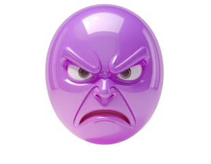 Angry purple emoticon, glossy, 3D render
