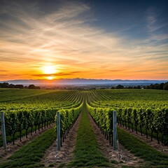 Fototapeta premium Vineyard at Sunset Scenic Wine Country Landscape Golden Hour Beauty