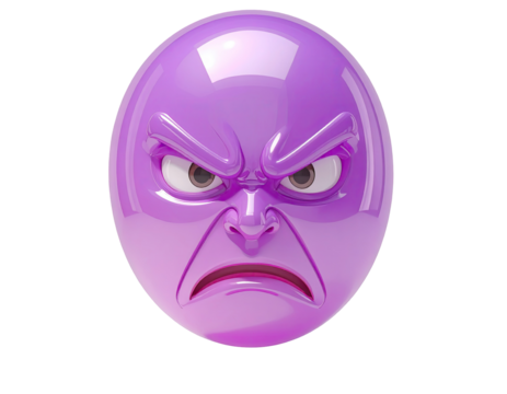 Angry purple emoticon, glossy, 3D render