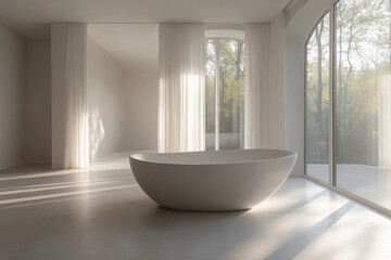 Large white bathtub in bathroom.