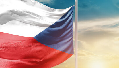 Czech Republic national flag waving in an amazing sunlight.