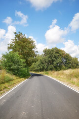 A rural asphalt road among fields, Poland.