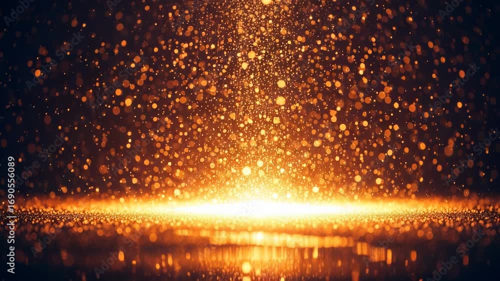 Poster a cascade of golden sparks erupts from a bright light source, creating a magical and celebratory atm
