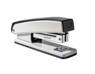 Silver and black stapler, angled view