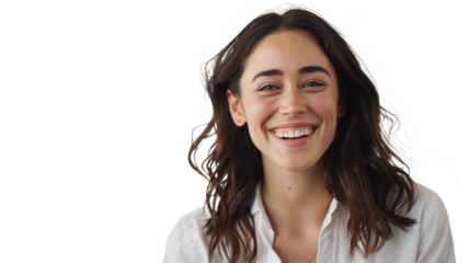 Happy young woman laughing with a bright smile, professional portrait