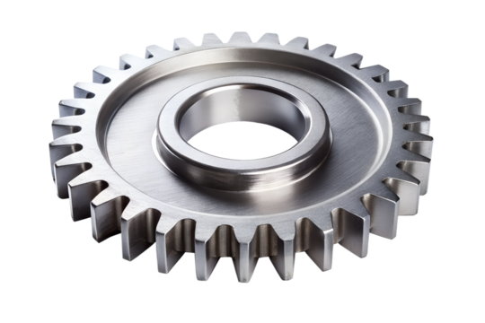Shiny Metal Gear Wheel Isolated Precision Engineering Component Mechanical Part on transparent background