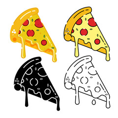 Set Icon Slice Pizza in Outline, Silhouette Vector Illustration Isolated Design 