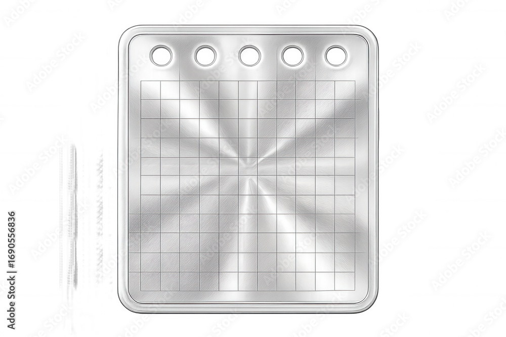 Poster brushed metal notepad page with grid pattern reflecting light, isolated on transparent background, i