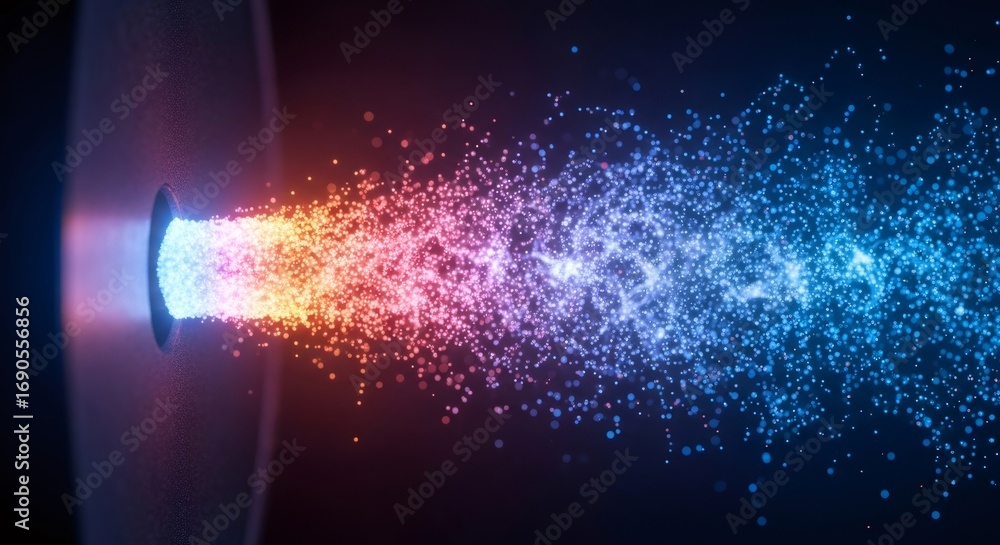 Aufkleber abstract particles flow from a dark opening. data transmission and fiber optic connection concept fo