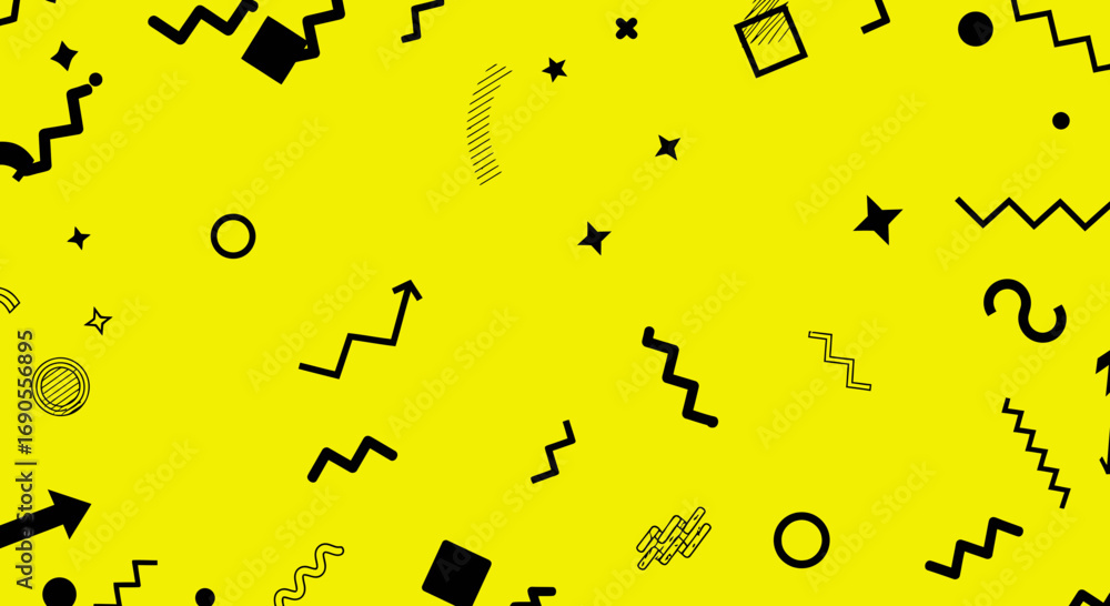 Aufkleber energetic yellow background with dynamic black geometric patterns and shapes