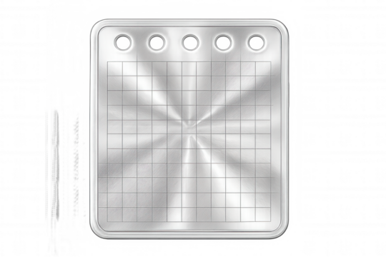 Brushed metal notepad page with grid pattern reflecting light, isolated on transparent background, ideal for business and technology concepts