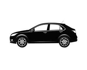 Obraz premium Sleek Black Sedan Car Side View Illustration with Detailed Wheels on transparent background