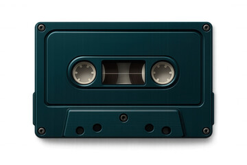 Obraz premium Vintage teal audio cassette tape close-up, embodying music nostalgia and retro technology against transparent backdrop