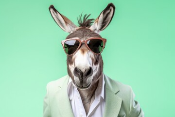 A humorous image of a chic donkey in sunglasses, projecting an air of cool confidence with a touch of irony