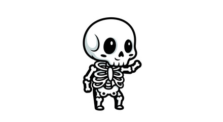 Playful Chibi Skeleton Character Waving Hello with a Cheerful Smile