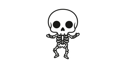 Cartoon Skeleton Dancing Minimalist Black and White Halloween Illustration