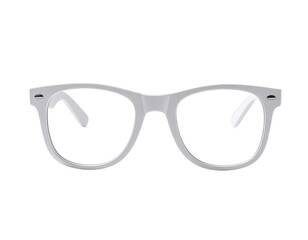 Fototapeta premium Front view of a pair of light gray, plastic-framed eyeglasses