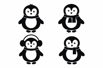 set of Cute Winter Penguin silhouette Vector illustration design