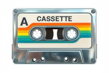 Close-up of a vintage audio cassette tape on a transparent background, showcasing its retro design and side a label, evoking nostalgia for the golden age of music