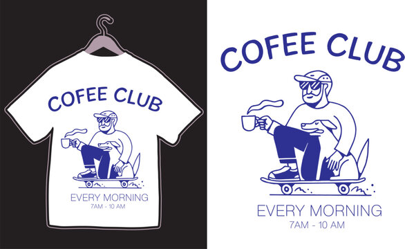 Coffee Club Every Morning  Minimalist Coffee  Streetwear Typography T-shirt Design