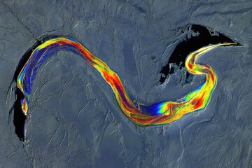 Colorful river winding through a landscape