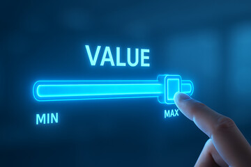 value slider from minimum to maximum, a concept of finding the perfect balance and maximizing the return on investment for businesses and individuals