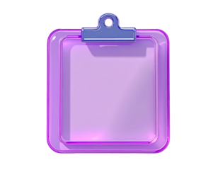 Purple square clipboard, glossy finish, metallic clip