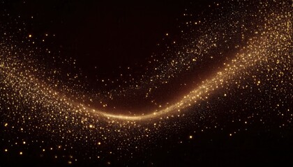 Fototapeta premium golden glitter wave of sparkling light particles flowing in dark space with radiant glow for luxury wallpaper or festive banner background
