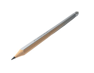 A long, slender pencil angled diagonally.  The pencil's body is a light beige/tan wood-like material, transitioning to a translucent, light gray/white section near the tip.  