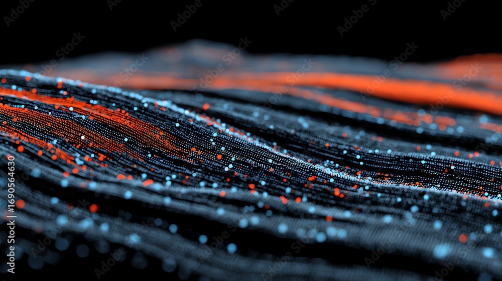 Poster an abstract digital landscape unfolds with flowing lines of light, showcasing a dynamic interplay of