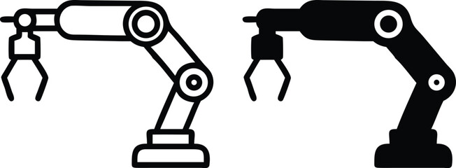 Industrial Robotic Arm Icon Vector, Automation Technology Clipart, Factory Robot Silhouette Illustration