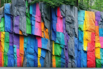 Vibrant, colorful painted rock face