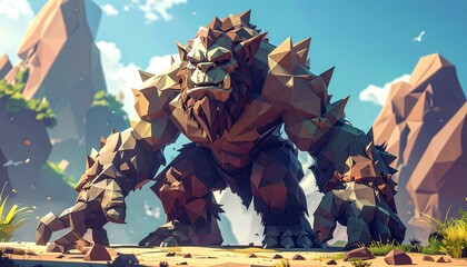 Armored Golem Walking Through Canyon