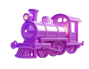 A vibrant, glossy, purple toy train