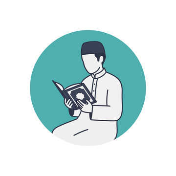 muslim man reading book in circle clip art preview