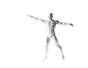 White figurine of a muscular man in dynamic pose