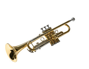 Obraz premium Polished brass trumpet, angled view (1)