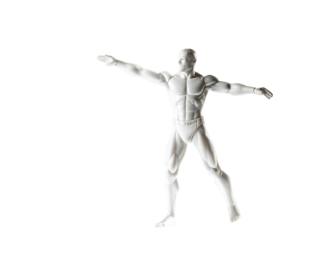 White figurine of a muscular man in dynamic pose