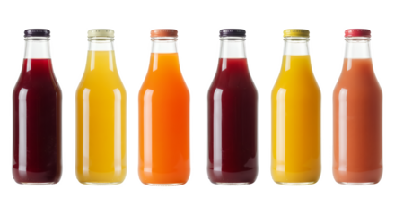 A set of  bottles of fruit  juice on a transparent background