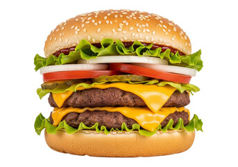 Double cheeseburger with lettuce and tomato isolated on transparent background