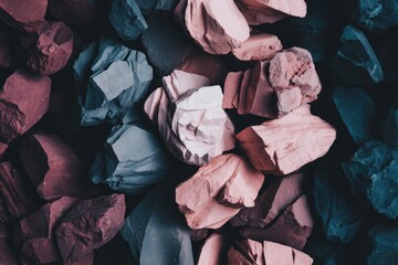 Close-up view of various colored rocks
