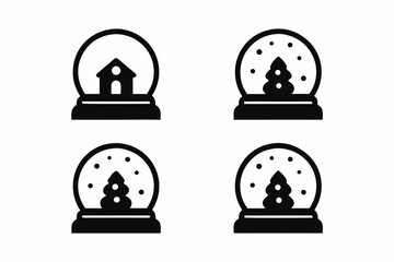 set of Christmas Snow Globe icon silhouette Vector illustration design