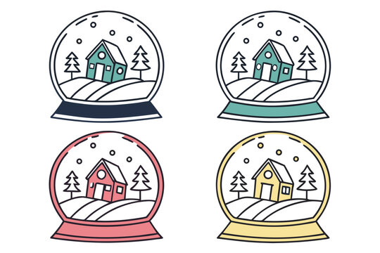 set of Christmas Snow Globe silhouette Vector illustration design - Powered by Adobe