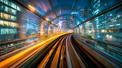 鉄道の光跡と都市の夜