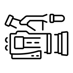 A linear style icon showing a camcorder